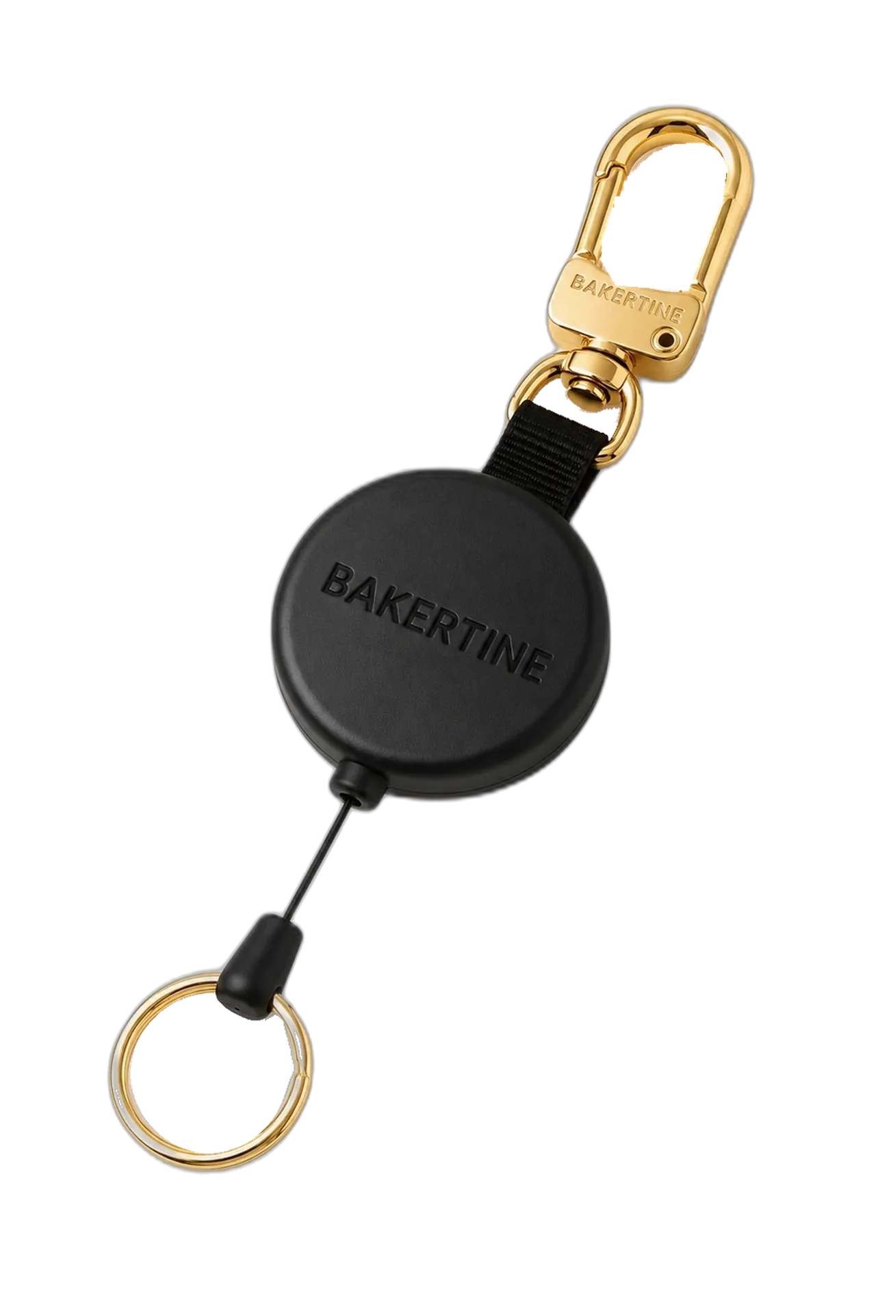 BAKERTINE Schlüsselring mit Einzugsband, goldfarbene Hardware, freigestellt